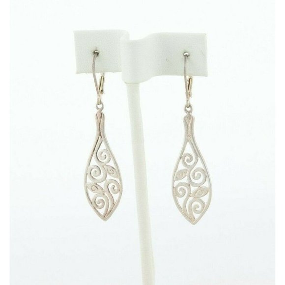 Sterling Silver Swirl Leaf Earrings Long Dangle Drop Earrings - Picture 1 of 7